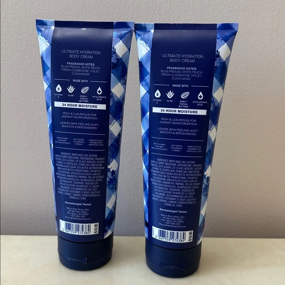 NIB Bath& Body Works Bundle of Two Full Size Gingham Body Cream  -Blue
